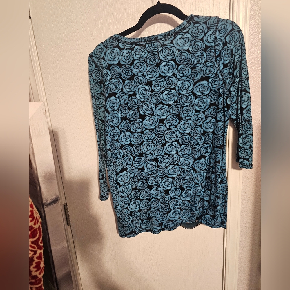 Lucky Brand Blue and Black Rose Long Sleeve Top - Picture 2 of 5